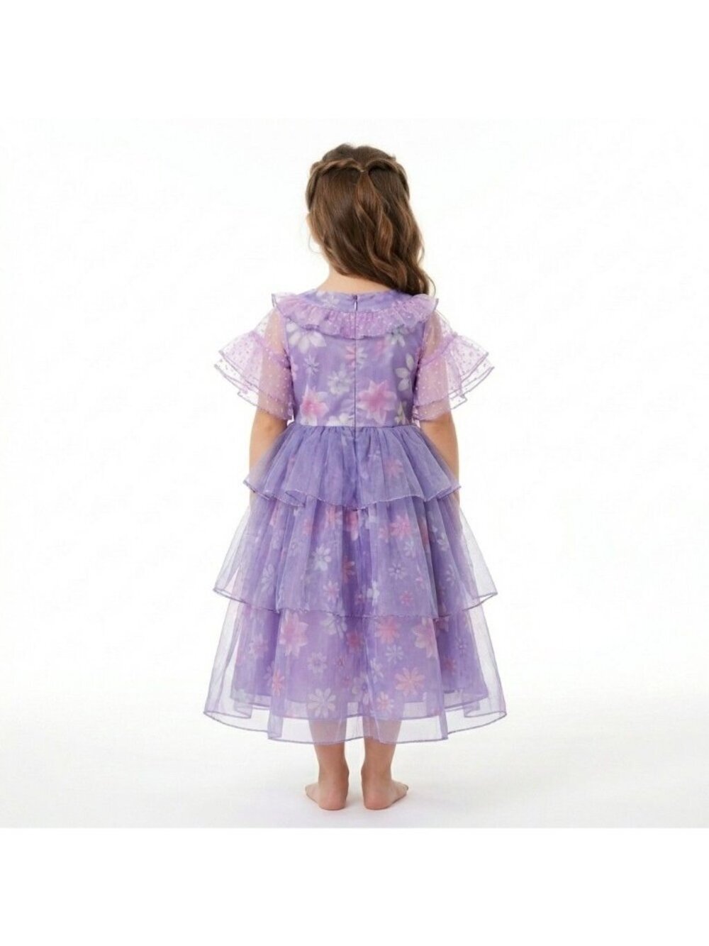 Girls Fairy Tale Princess Dress Lavender Purple Floral Organza Birthday Party - Picture 2 of 2